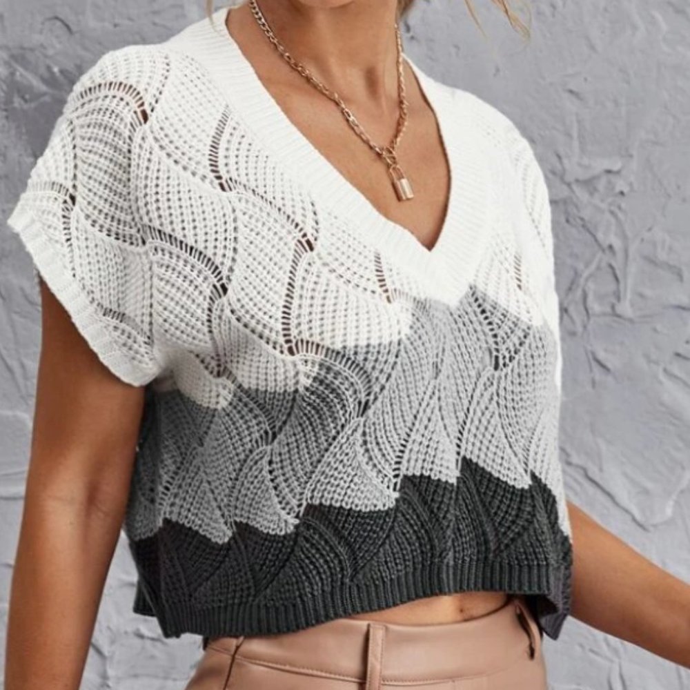 Tri-Colored Cropped Sweater